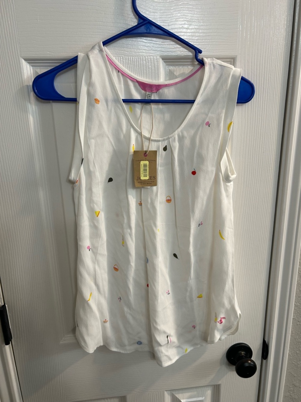 Joules Blouse Women's Size 4 White Food Sheer Artsy Tank Top Shirt NWT